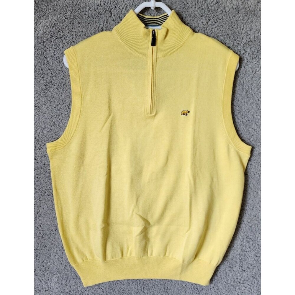 Jack Nicklaus Golden Bear Yellow 1/4 Zip Sweater‎ Vest Size Small Cotton Blend